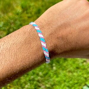 Adjustable trans pride thread bracelet
